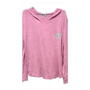 Buddy by the Sea Hoodie Large Pink Dog Surfboard Graphic V-Neck Thumbholes Beach